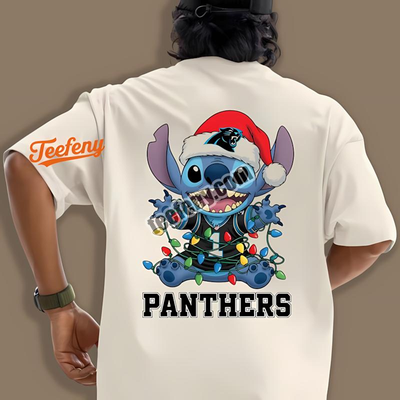 Carolina Panthers Stitch Christmas Lights Holiday Shirt