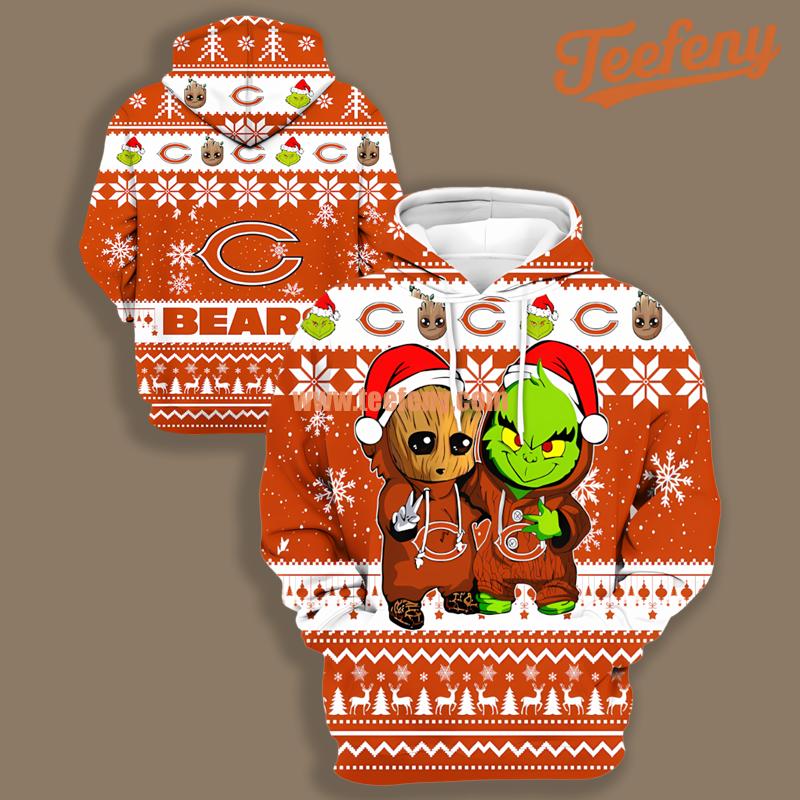 Chicago Bears Baby Groot Grinch Orange White Graphic 3D Hoodie