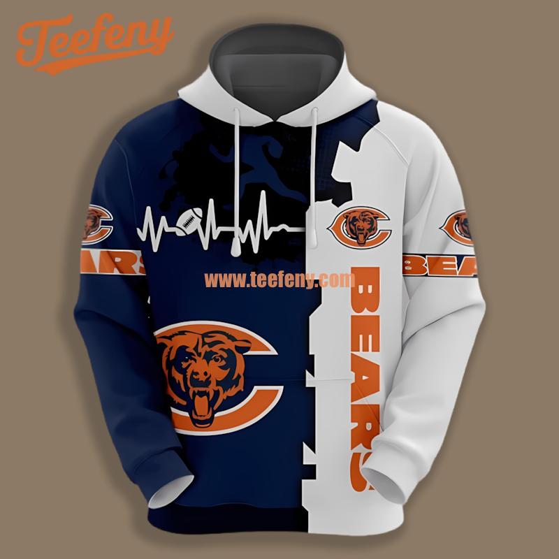 Chicago Bears Beating Curve Blue White Pullover 3D Hoodie
