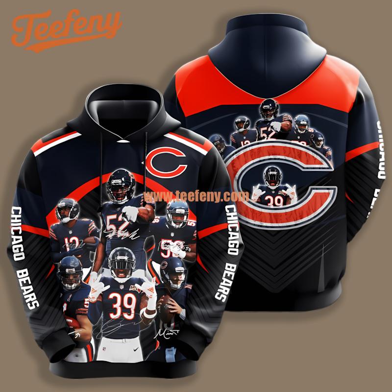 Chicago Bears Black Orange Pullover 3D Hoodie