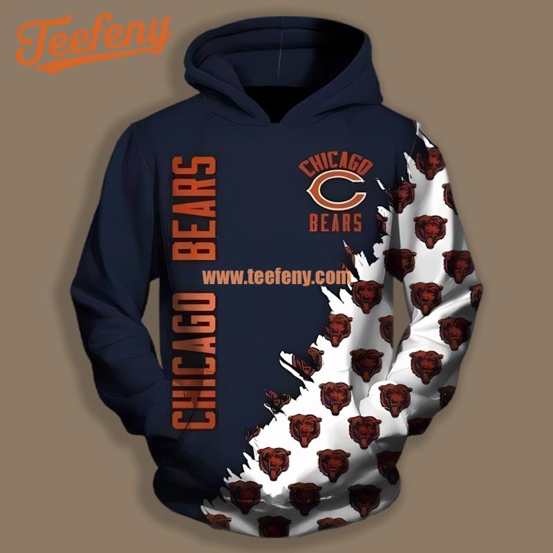 Chicago Bears Blue White Print 3D Hoodie