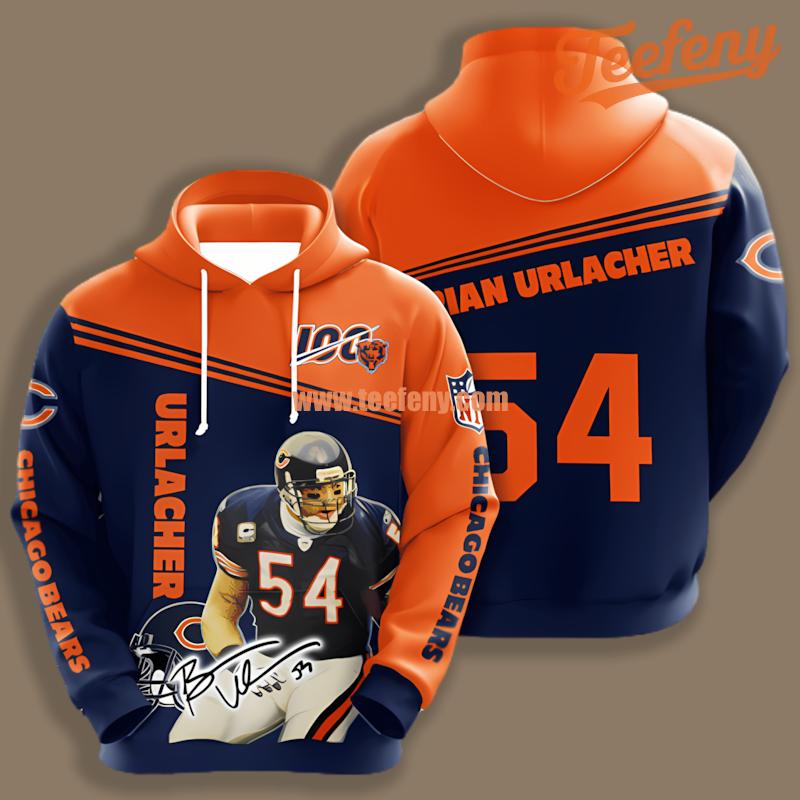 Chicago Bears Brian Urlacher Blue Orange Novelty 3D Hoodie