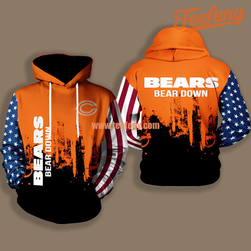 Chicago Bears Down Black Orange Graphic 3D Hoodie