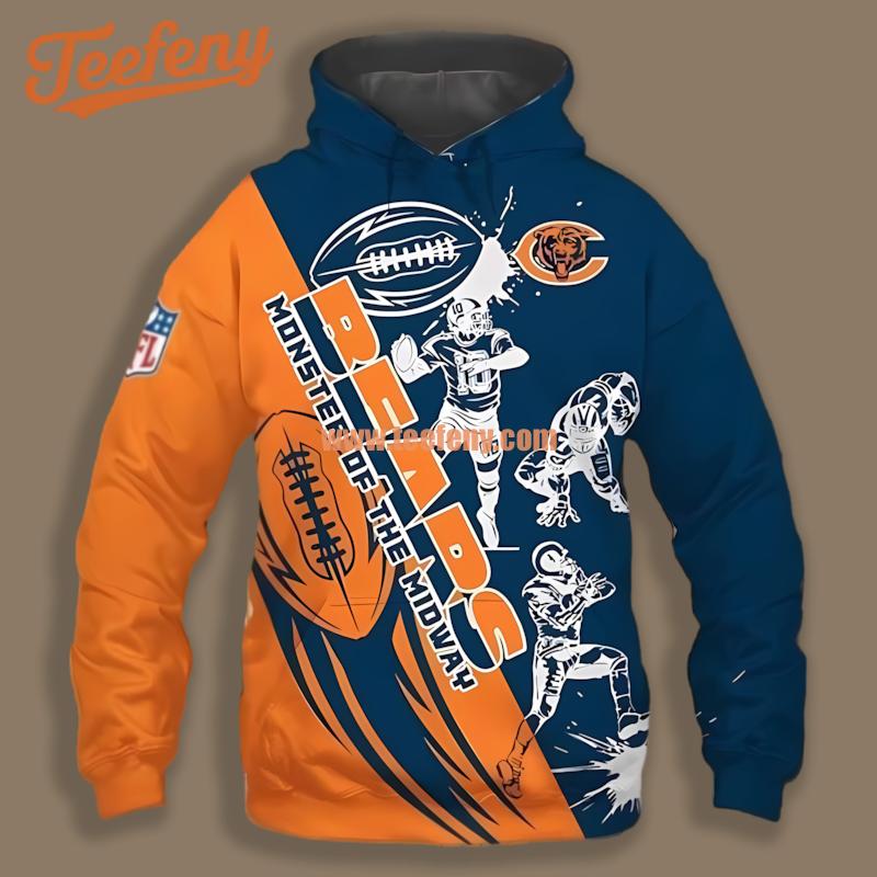 Chicago Bears Football Blue Orange Youth 3D Hoodie
