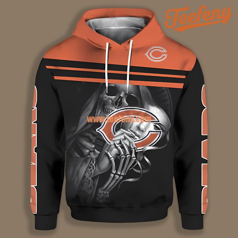 Chicago Bears Grim Reaper Mask Black Orange Printed 3D Hoodie