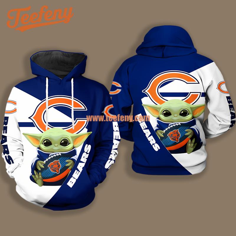 Chicago Bears Grogu White Blue Fashion 3D Hoodie