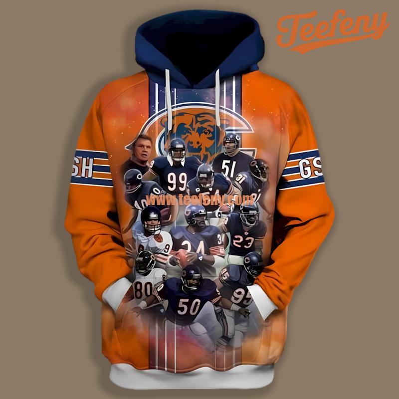 Chicago Bears Hall Of Famers Orange Blue Realistic 3D Hoodie