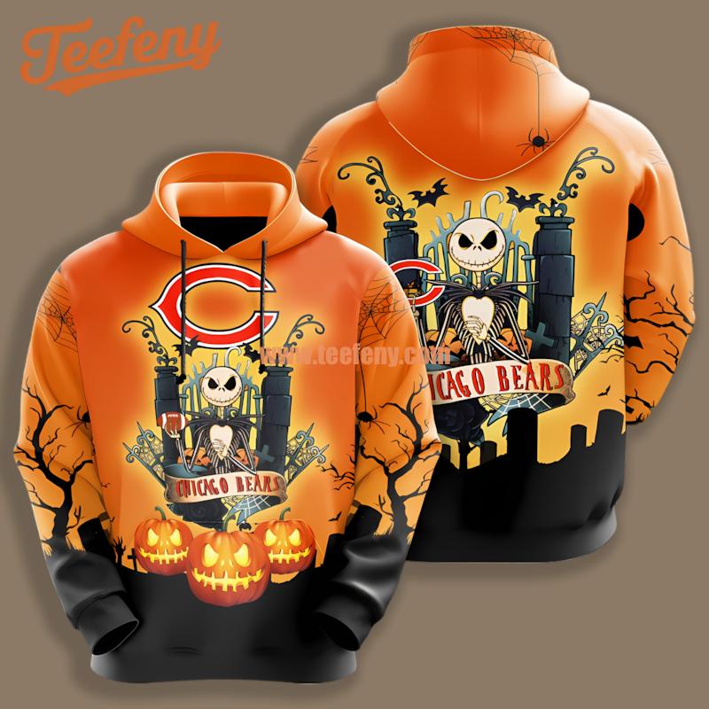 Chicago Bears Jack Skellington Pumpkin Orange Horror 3D Hoodie Chicago Bears Jack Skellington Pumpkin Orange Horror 3D Hoodie