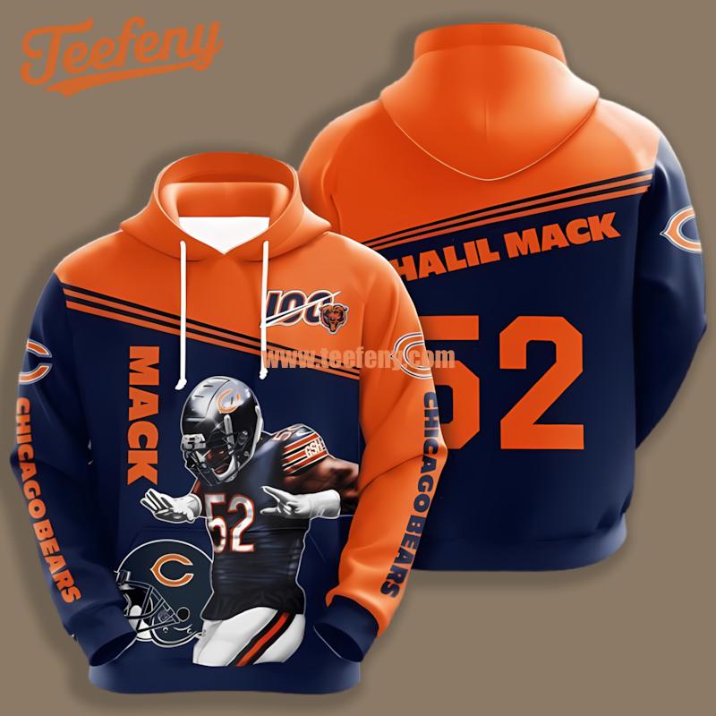 Chicago Bears Khalil Mack Orange Blue Cool 3D Hoodie
