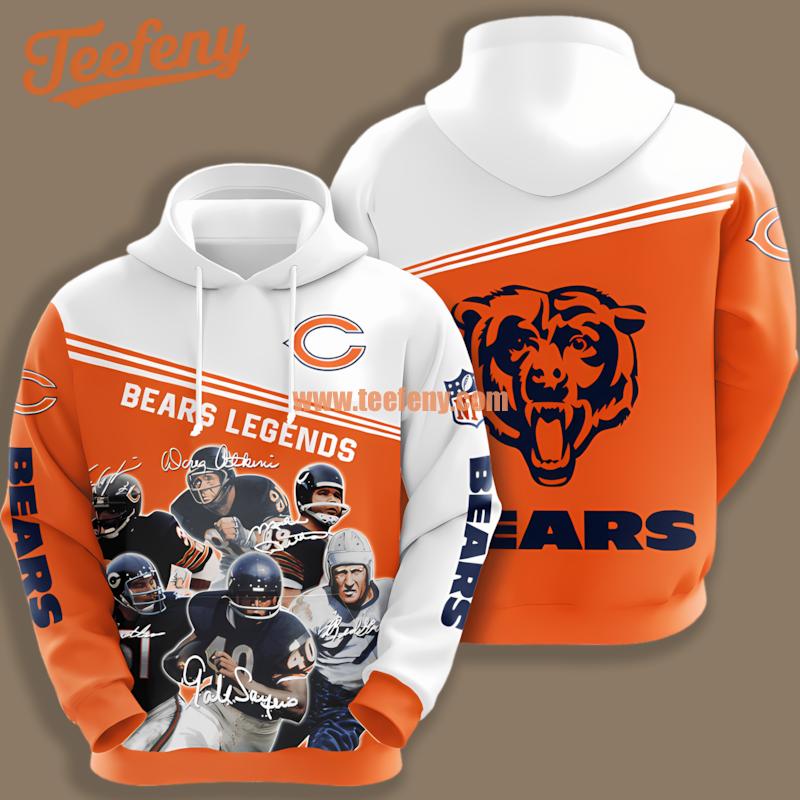 Chicago Bears Legends White Orange Youth 3D Hoodie