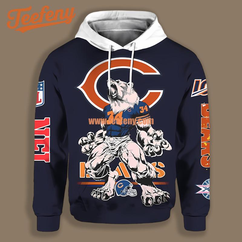 Chicago Bears Mascot Blue Orange Pullover 3D Hoodie