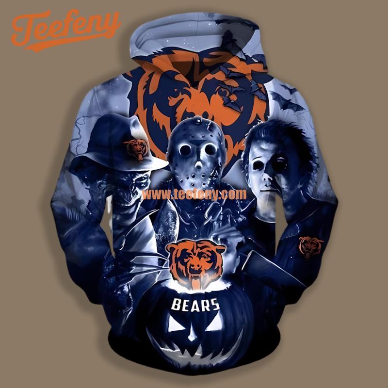 Chicago Bears Michael Myers Jason Voorhees Blue Zipper 3D Hoodie