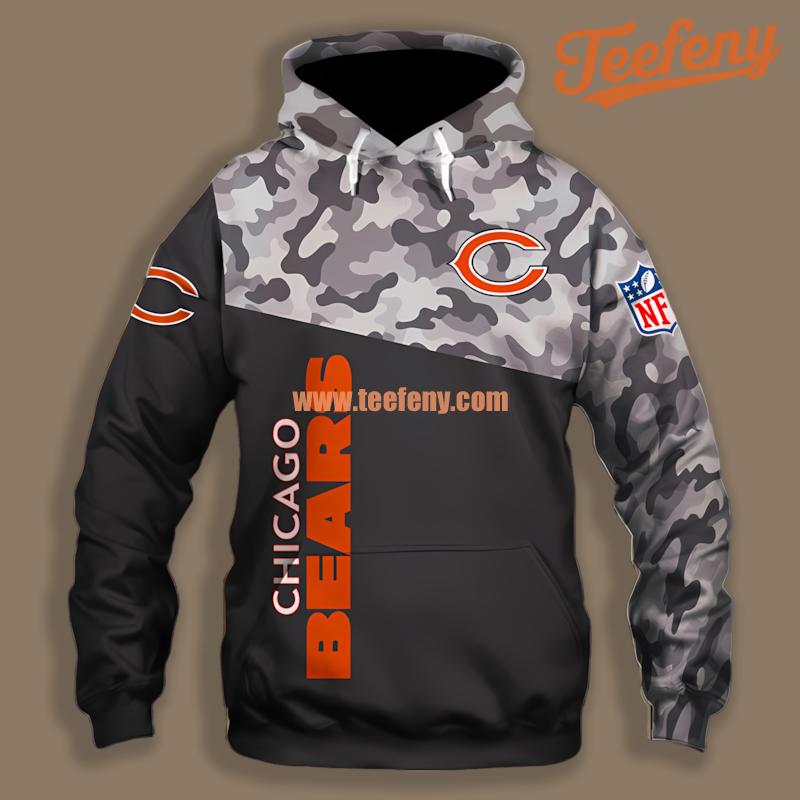 Chicago Bears Military Black Grey Boys 3D Hoodie