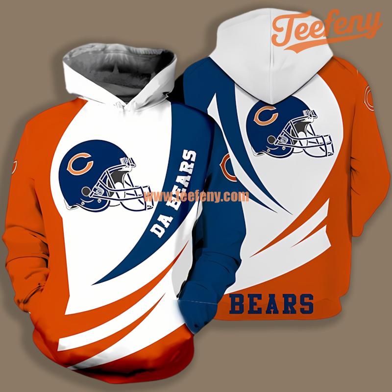 Chicago Bears Orange Blue Mens 3D Hoodie