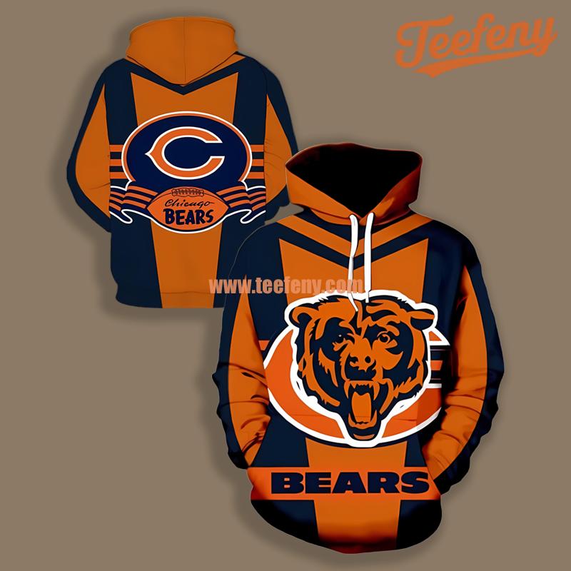 Chicago Bears Orange Blue Pullover Mens 3D Hoodie