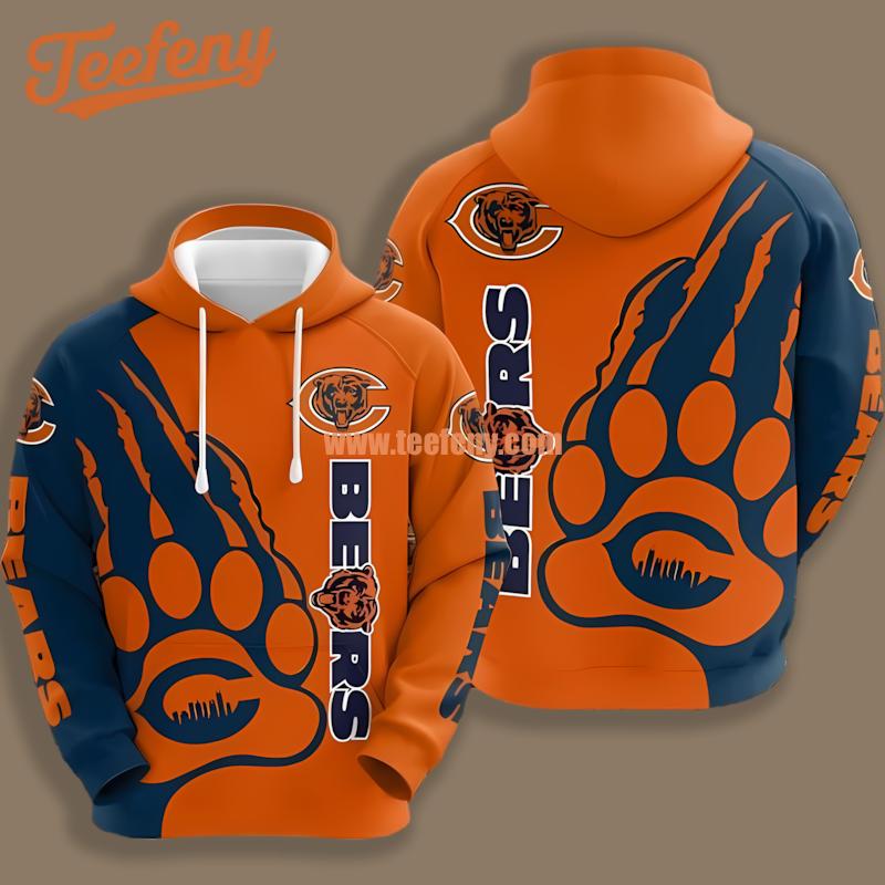 Chicago Bears Paw Blue Orange Graphic 3D Hoodie