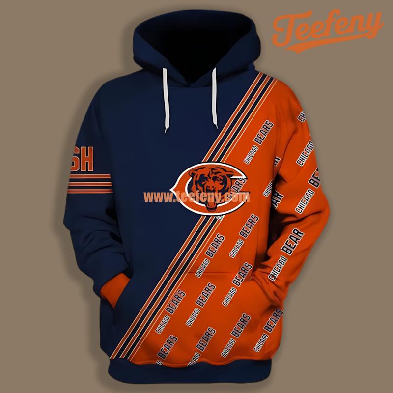 Chicago Bears Pullover Blue Orange Cool 3D Hoodie