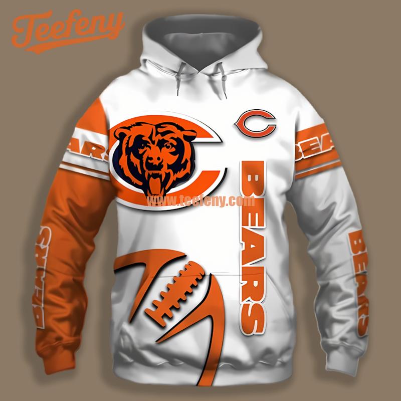 Chicago Bears Pullover Orange White For Sale 3D Hoodie
