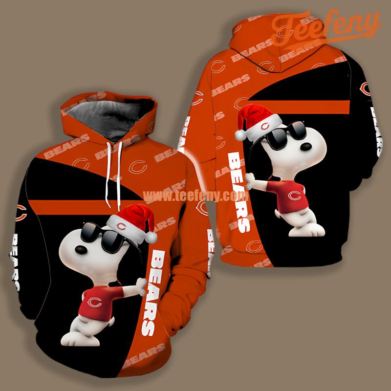 Chicago Bears Santa Snoopy Black Orange Horror 3D Hoodie