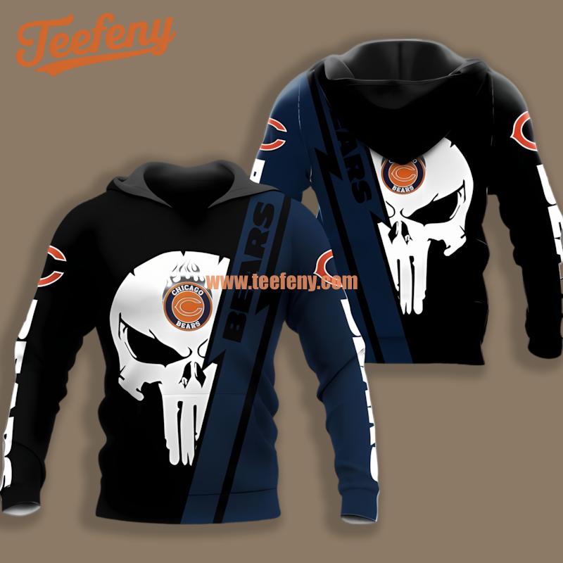 Chicago Bears Skull Black Blue Graphic 3D Hoodie