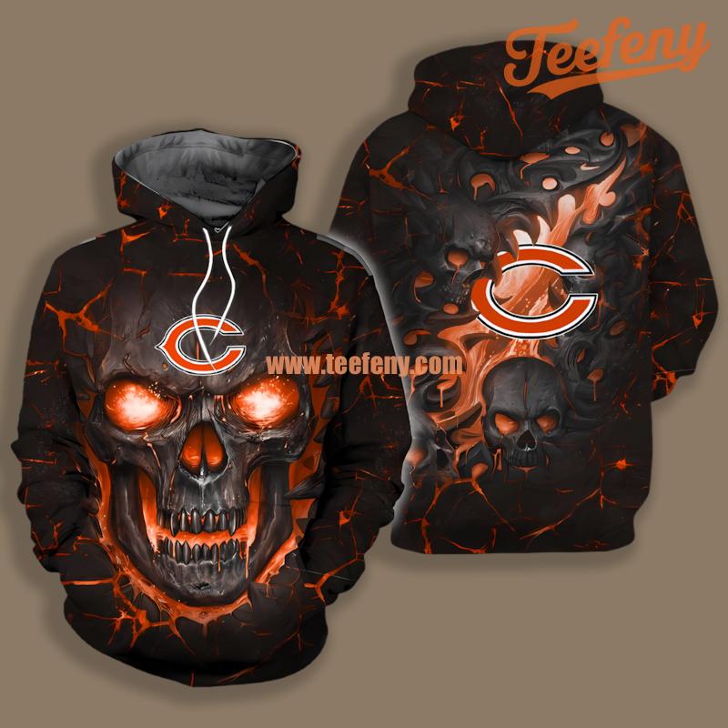 Chicago Bears Skull Black Print 3D Hoodie