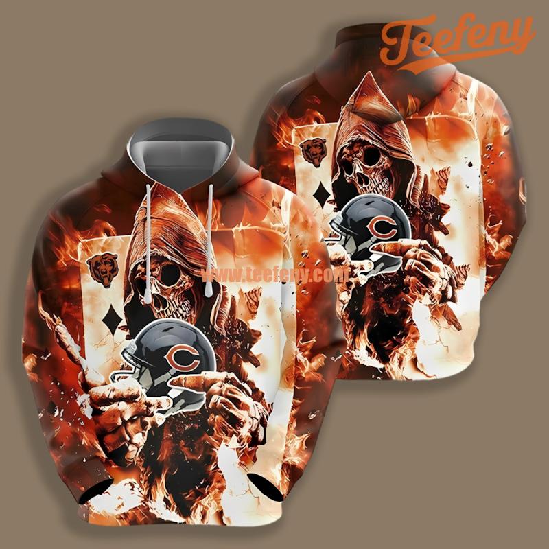 Chicago Bears Skull Brown Orange 3D Hoodie