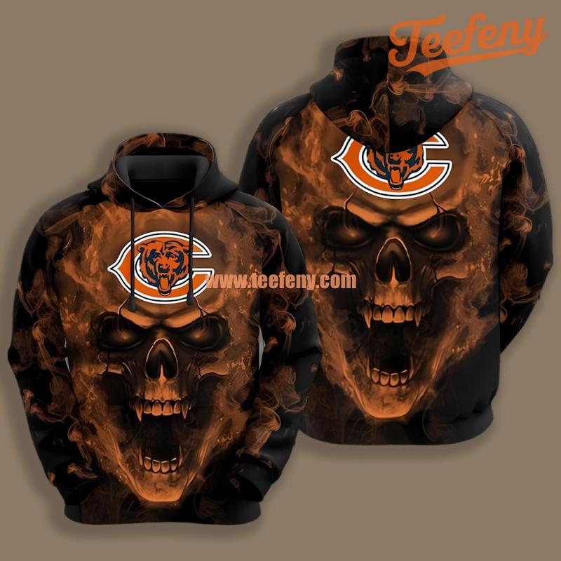 Chicago Bears Skull Fire Black Orange Print 3D Hoodie