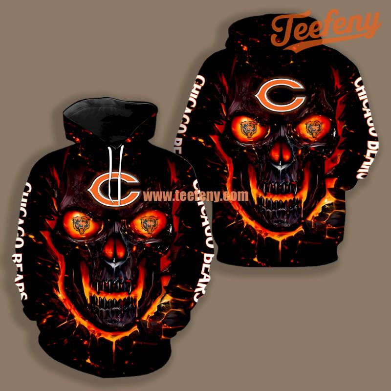 Chicago Bears Skull Full Black Orange For Sale 3D Hoodie