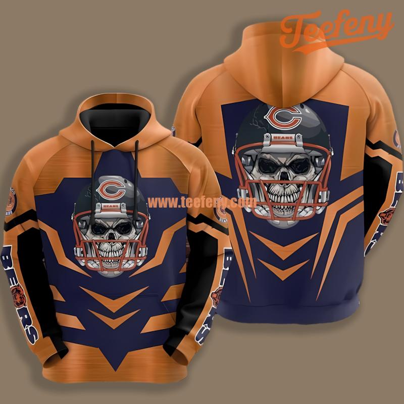 Chicago Bears Skull Helmet Blue Orange Full Print 3D Hoodie