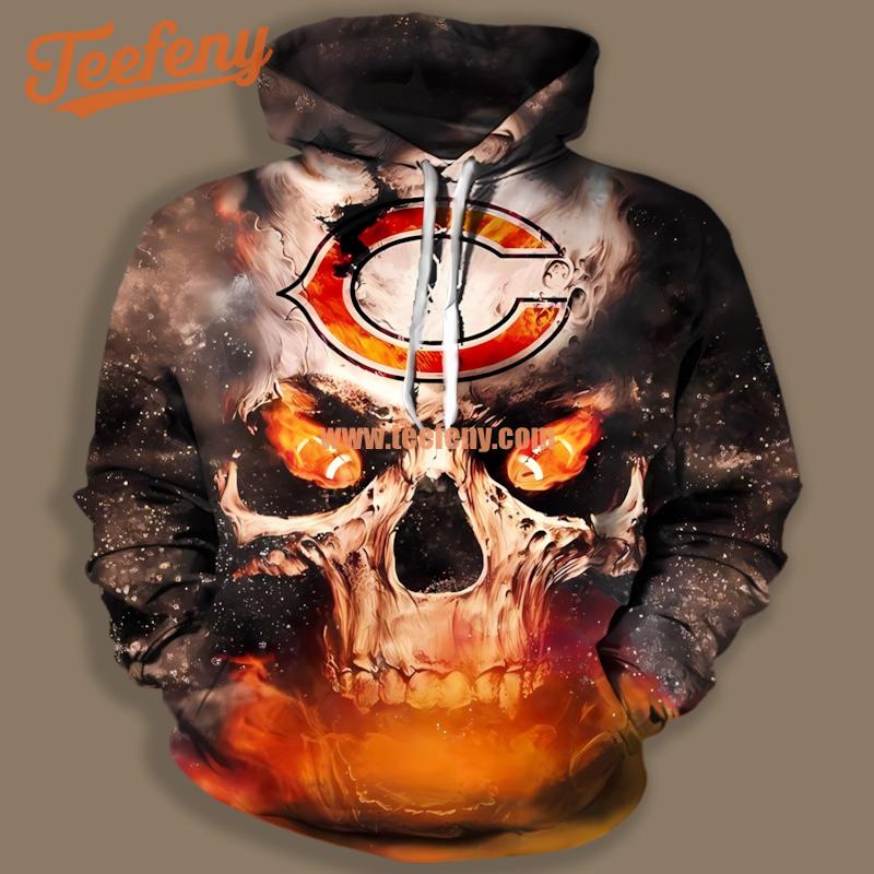 Chicago Bears Skull Orange Black Realistic 3D Hoodie