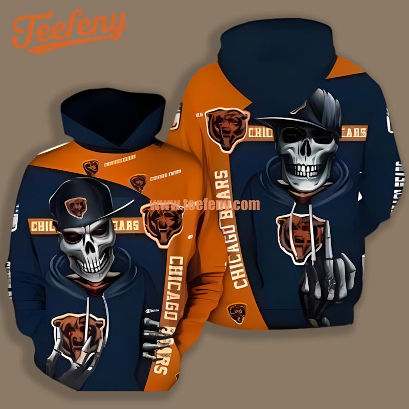 Chicago Bears Skull Orange Blue Mens 3D Hoodie