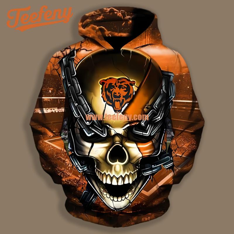 Chicago Bears Skull Orange Youth 3D Hoodie