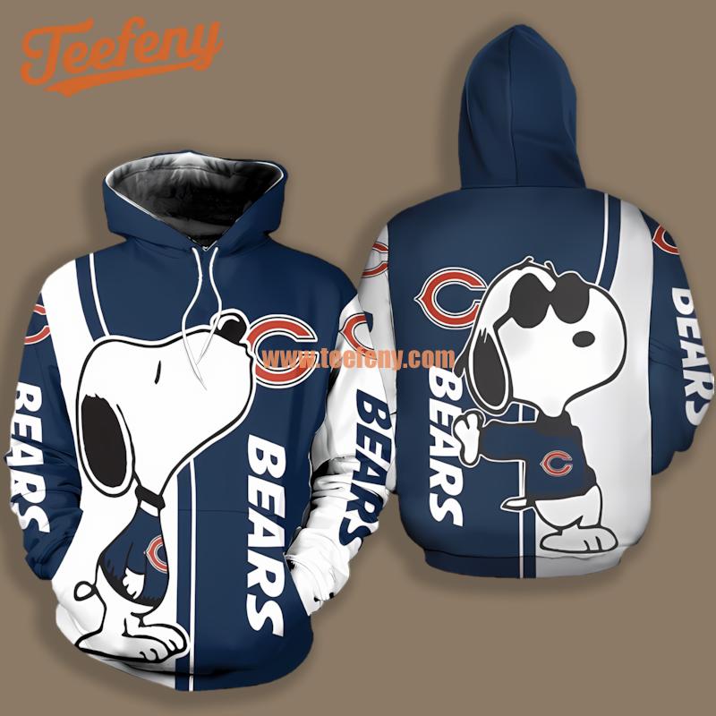 Chicago Bears Snoopy Blue White Zip Up 3D Hoodie