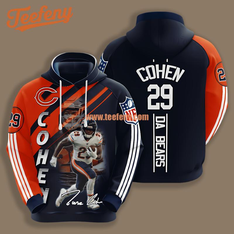 Chicago Bears Tarik Cohen Blue Orange Pullover 3D Hoodie