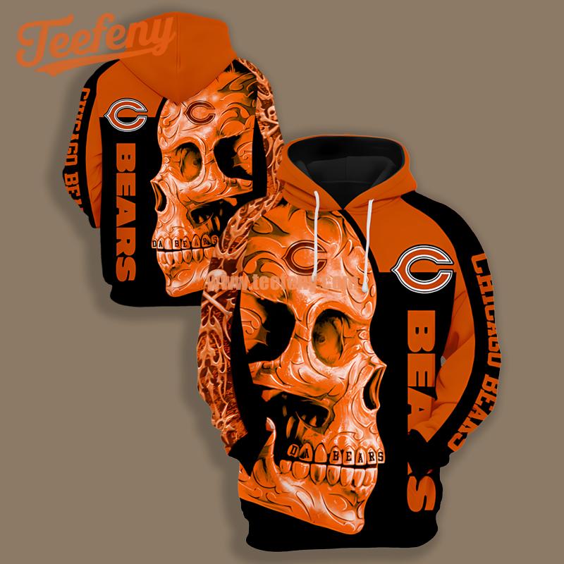 Chicago Bears Tribal Skull Black Orange Pattern 3D Hoodie