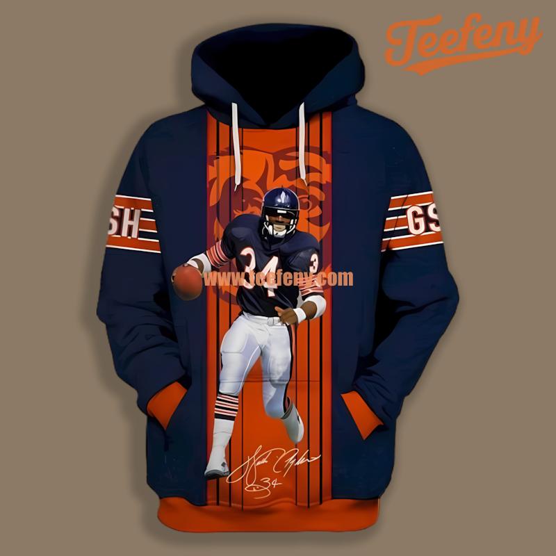 Chicago Bears Walter Payton Blue Orange Full Print 3D Hoodie