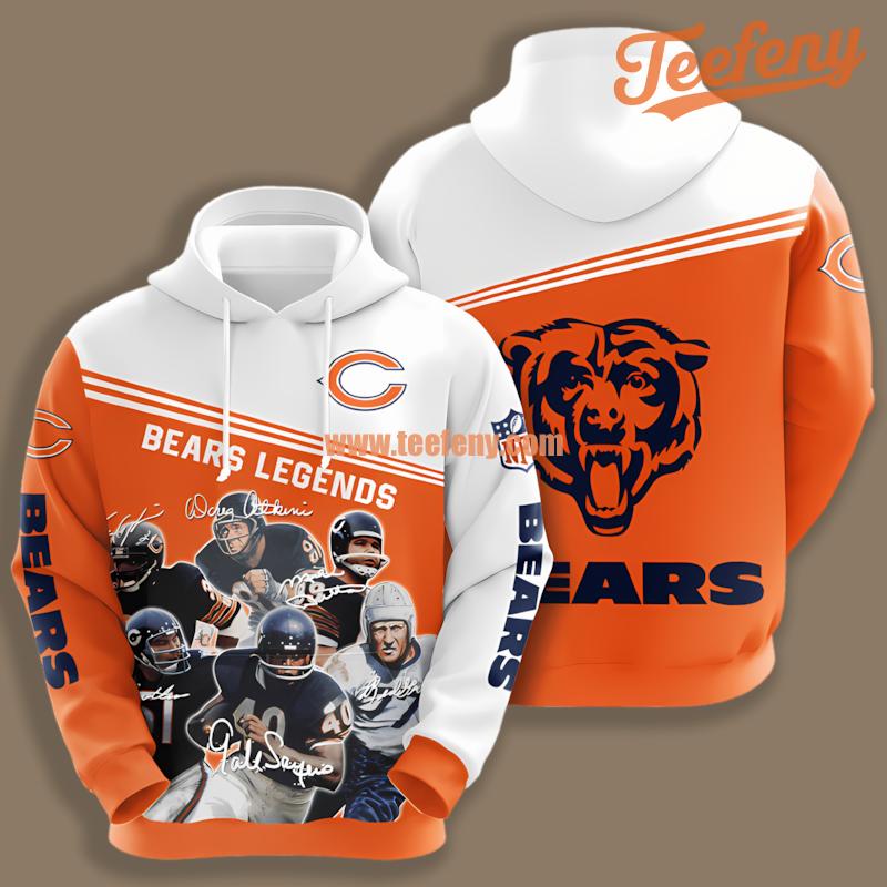 Chicago Bears White Orange Puff Print Pullover 3D Hoodie
