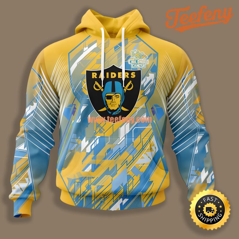 Childhood Cancers Las Vegas Raiders Yellow Blue Puff Print 3D Hoodie