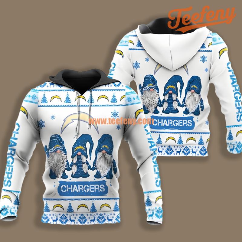 Christmas Gnomes Los Angeles Chargers White Blue Fashion 3D Hoodie