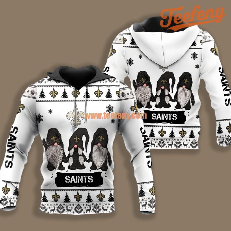 Christmas Gnomes New Orleans Saints White Boys 3D Hoodie