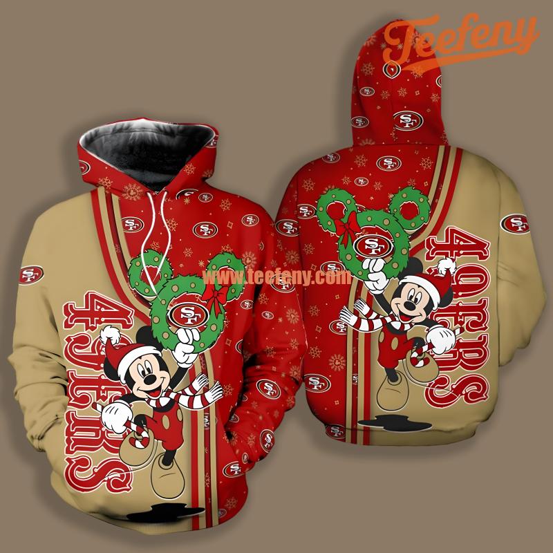 Christmas Mickey Mouse San Francisco 49Ers Red Yellow Fashion 3D Hoodie