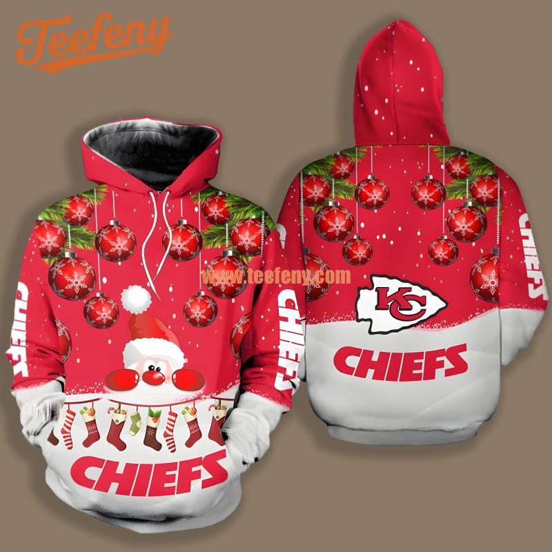 Christmas Santa Claus Kansas City Chiefs White Red Boys 3D Hoodie