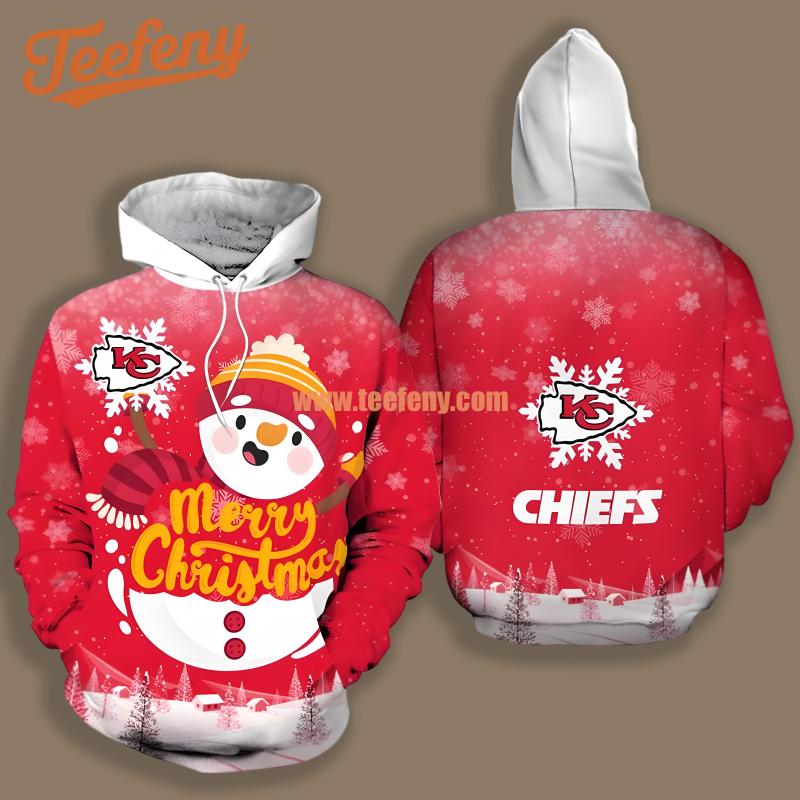 Christmas Snowman Kansas City Chiefs White Red Print 3D Hoodie
