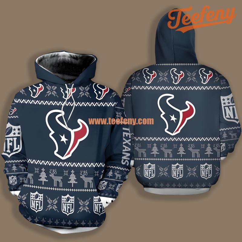 Christmas Tree Houston Texans Blue Fashion 3D Hoodie