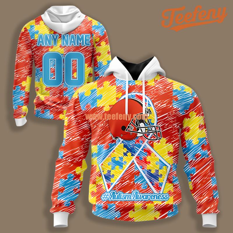 Cleveland Browns Autism Awareness Orange Personalized 3D Hoodie