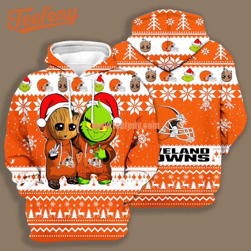 Cleveland Browns Baby Groot Grinch Orange Print 3D Hoodie