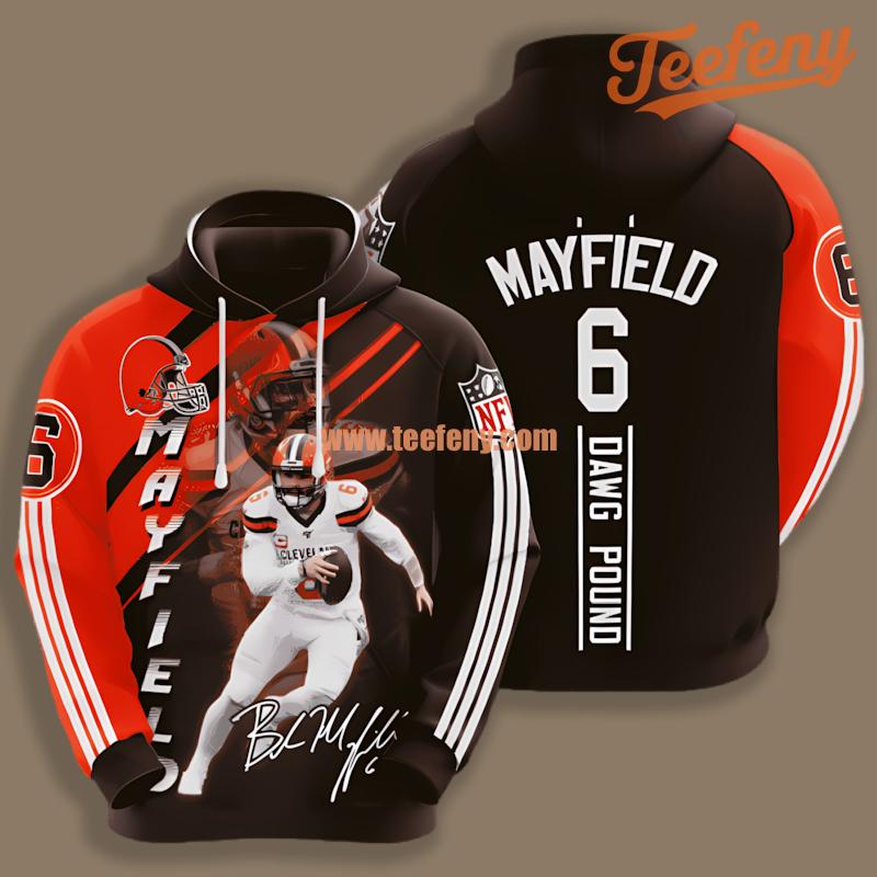 Cleveland Browns Baker Mayfield Black Orange Puff Print 3D Hoodie