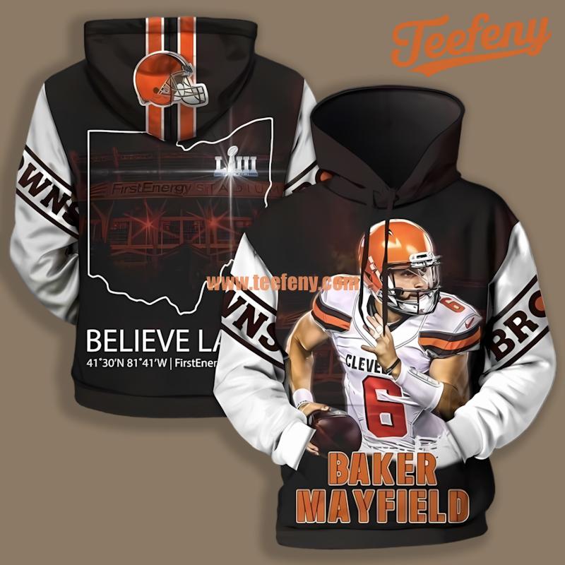 Cleveland Browns Baker Mayfield Black White Art 3D Hoodie