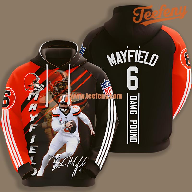 Cleveland Browns Baker Mayfield Signature Orange Boys 3D Hoodie