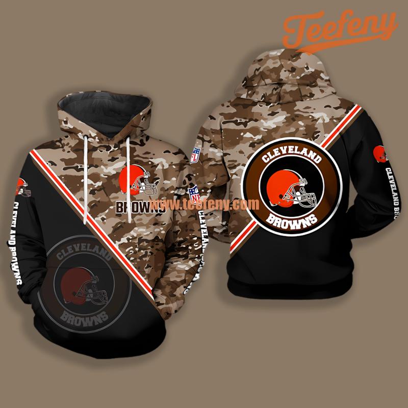 Cleveland Browns Camo Black Brown Design 3D Hoodie